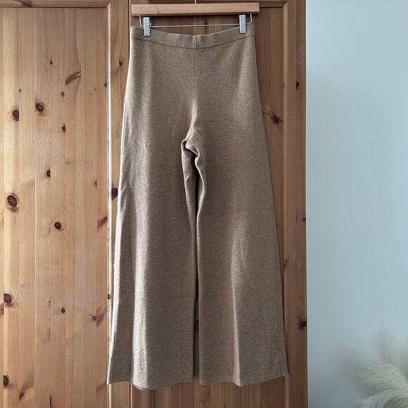 Sezane LouLou Knit Trousers Wide Leg Pleats Women’s Medium Tan Brown Minimalist - Picture 8 of 11